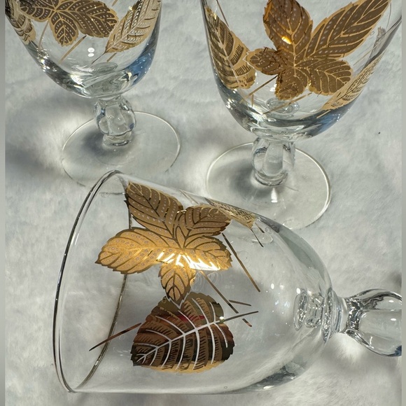Libbey MCM Vintage Gold Leaf Stemmed Sherbet Liquor Champagne Cocktail Glasses - Picture 5 of 10